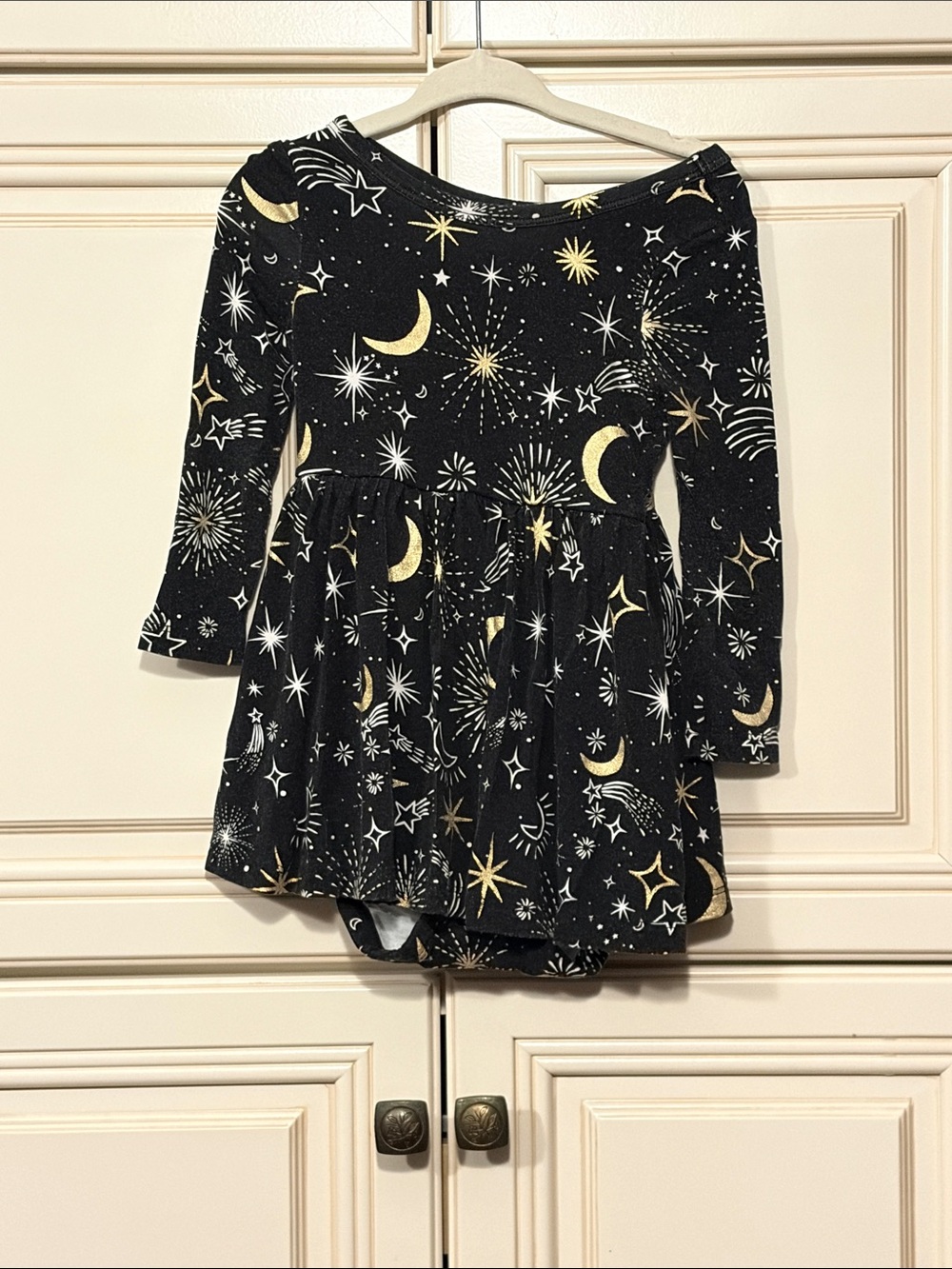 Little Sleepies Black Moon & Star Print Skater Dress with Bodysuit